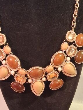 Gold-Tone Statement Necklace in Brown and Cream